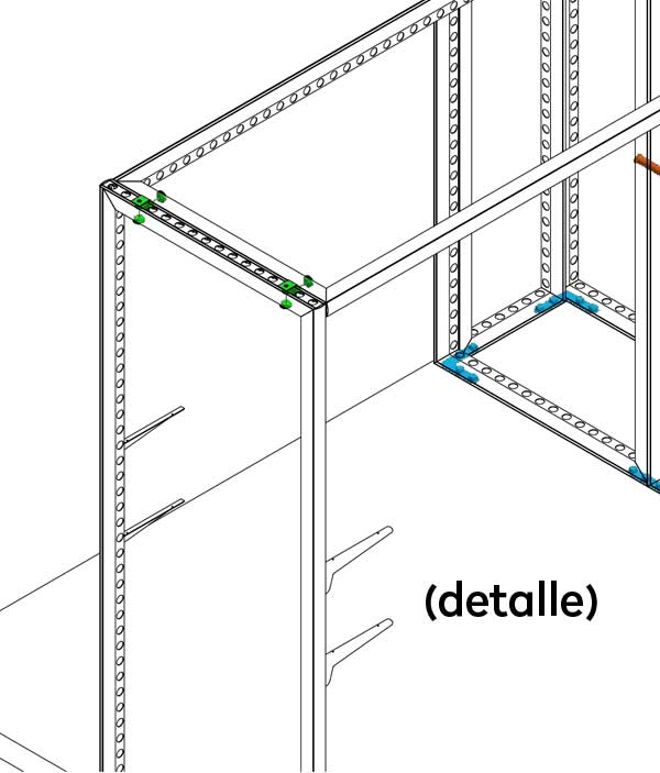 detalle estructura interior de stand sin herramientas a