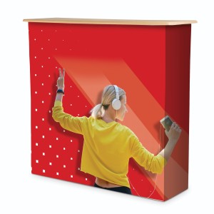 Mostrador pop up con balda. Textil con velcro.